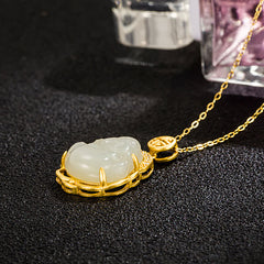 Silver Buddha Necklace – jade pendant side view, protection amulet