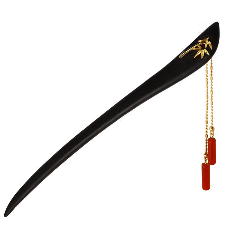 Product shot of Red Agate & Ebony Wood Tassel Hairpin on white background