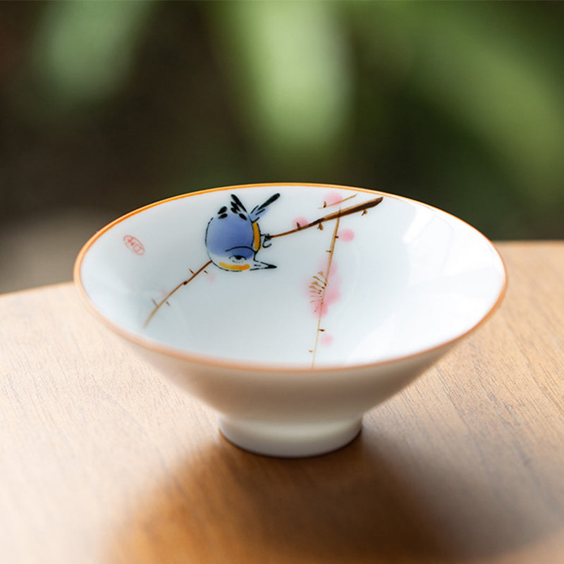 Mandala Koi Teacup – Detail of mandala flower design with vibrant colors, artisan cup