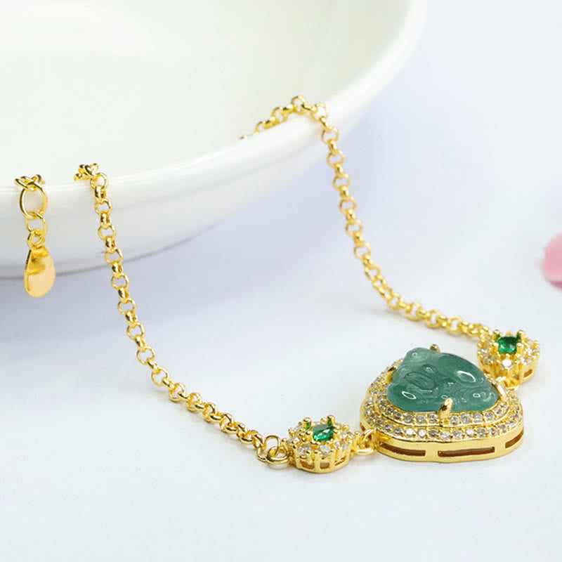 Green Jade Buddha Bracelet – jade color and translucency under light, natural stone quality glow