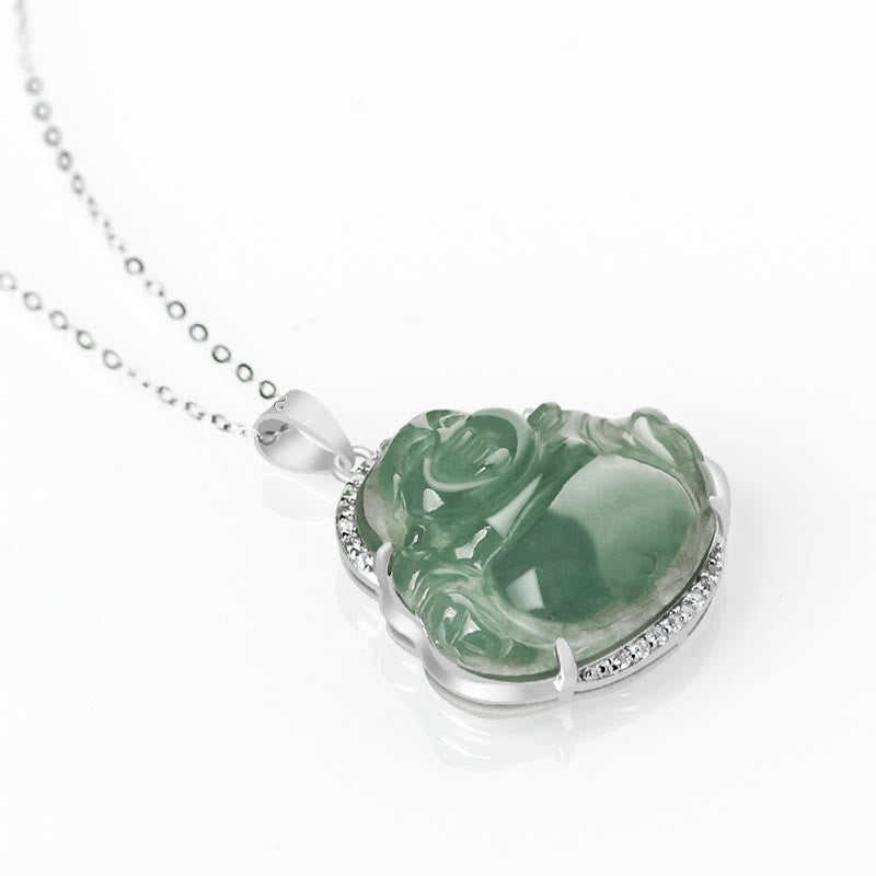 Laughing Buddha Natural Jade Luck Prosperity Necklace Titanium Steel Pendant – Natural stone monk fortune necklace