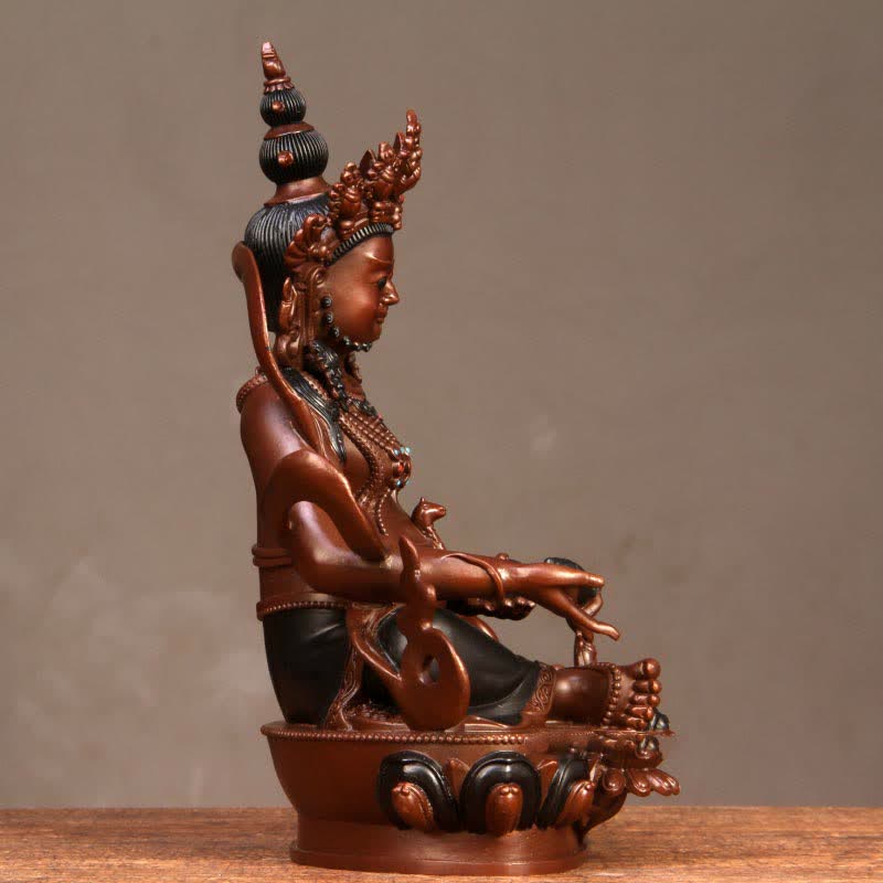 Yellow Jambhala Bodhisattva Copper Statue Home Office Decor – yellow pigment face detail, polychrome statue