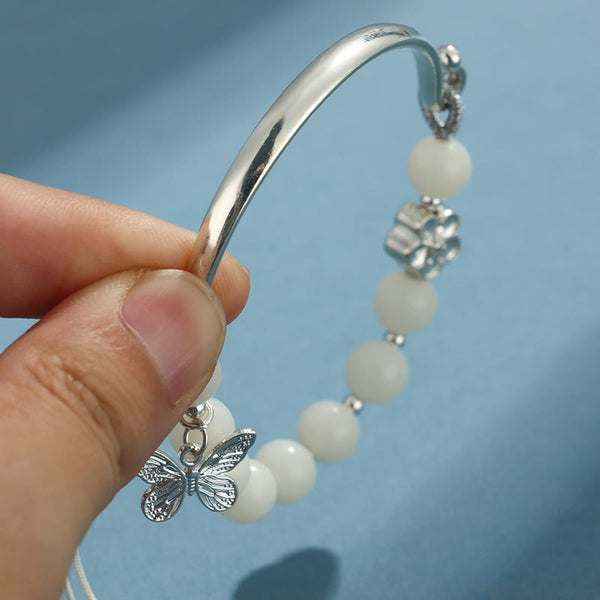 Bodhi Seed Butterfly Lotus Bracelet – Butterfly lotus engraved bead, zen meditation bracelet
