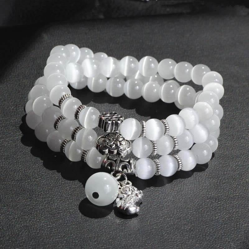 Cat Eye PiXiu Triple Wrap Bracelet – White Cat's Eye, image 1, healing bracelet