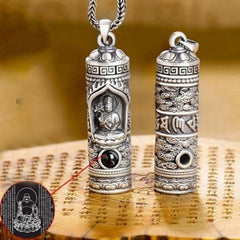Chinese Zodiac Natal Buddha Projection Necklace – Front and back dual view with projection demo, Sanskrit mantra detail