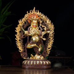 Kurukulla Buddha Copper Statue – front view dancing red deity with bow and arrow, copper figurine