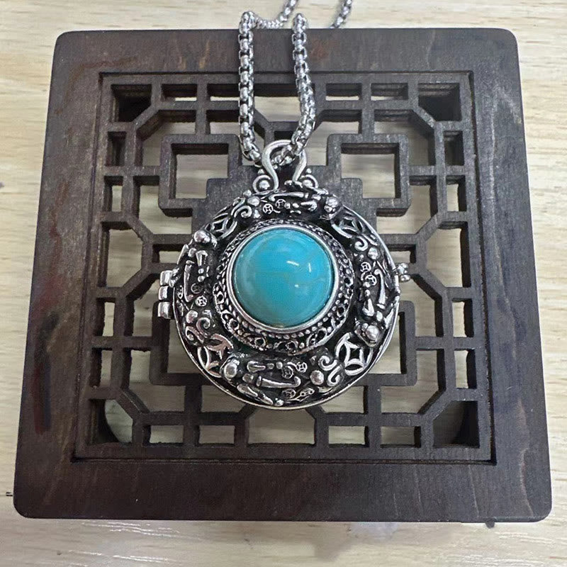 Tibetan Pi Xiu Necklace – Vintage silver Pi Xiu locket pendant, Tibetan luck jewelry