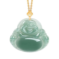 Laughing Buddha Jade Prosperity Necklace 18K Gold Abundance Pendant – 18K gold bail Hotei pendant, premium craftsmanship jewe