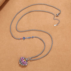 Tibet Copper Lotus Necklace – flat-lay rolo chain with enamel lotus, bohemian style