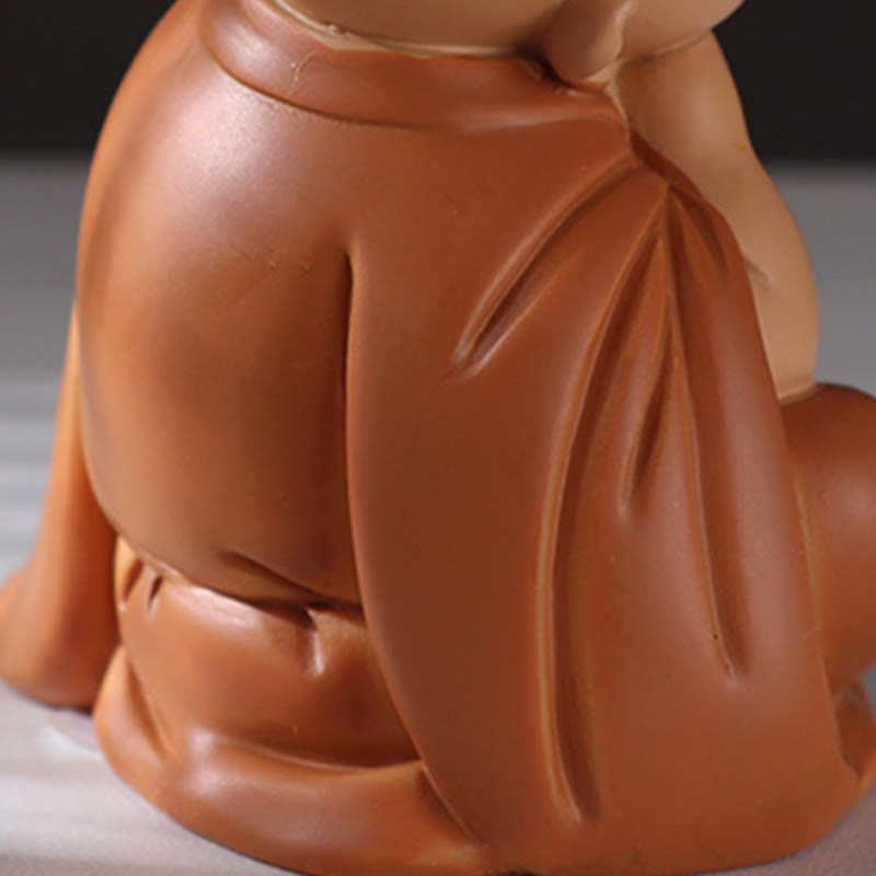Mini Praying Monk Decor – soft box lighting on resin surface, even tone product photography