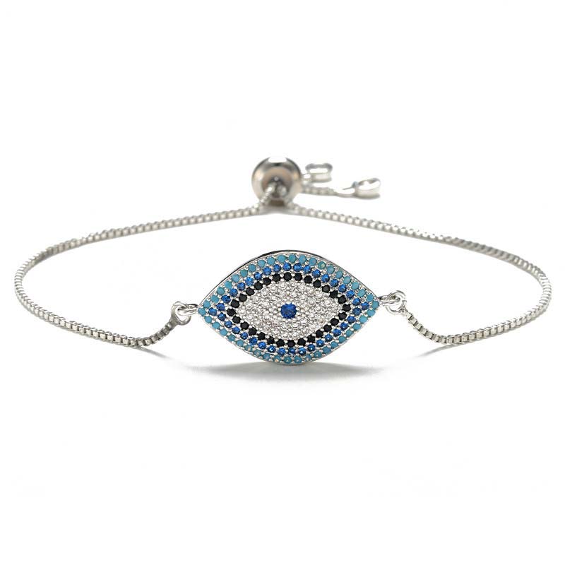Evil Eye Healing Bracelet – Adjustable silver chain bracelet with nazar evil eye, protection jewelry