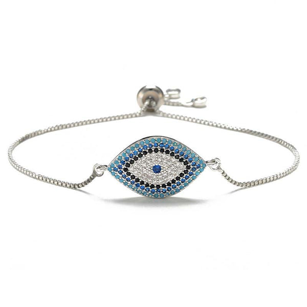 Evil Eye Healing Bracelet – Adjustable silver chain bracelet with nazar evil eye, protection jewelry