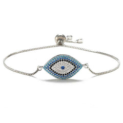 Evil Eye Healing Bracelet – Adjustable silver chain bracelet with nazar evil eye, protection jewelry