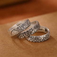 999 Silver Lotus Plum Blossom Enlightenment Ring | Adjustable