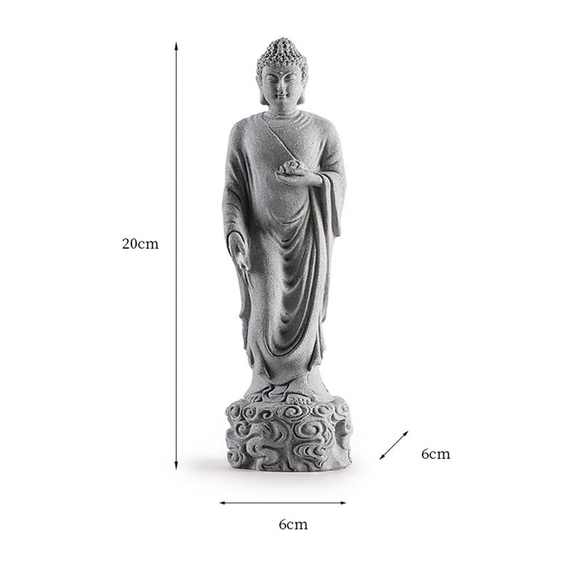 Auspicious Clouds Meditation – sandstone Buddha tranquil pose, home spiritual decoration statue
