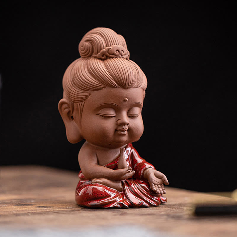 Gautama Kwan Yin Ceramic Set – figures on car dashboard, travel protection guardian setup