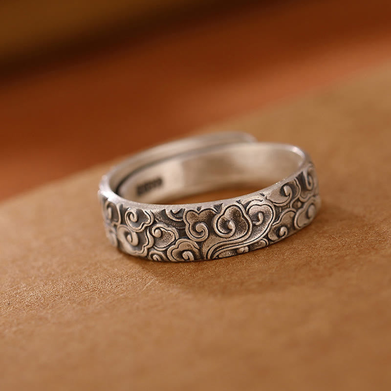 Anillo ajustable de flor de loto y ciruelo "Iluminación" de plata 999