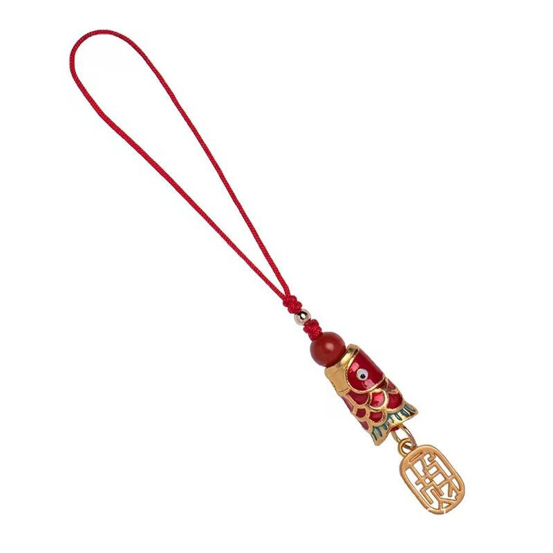 Koi Fish Cinnabar Ruyi Phone Charm – cinnabar koi pendant with Chinese knot cord and ruyi charm, phone accessory