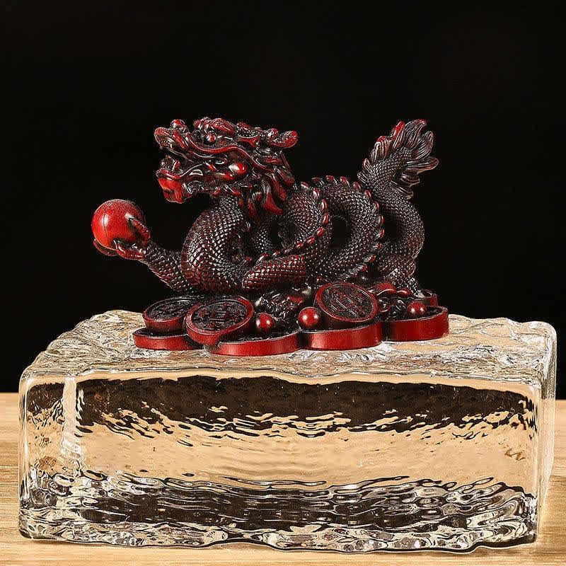 Dragon Copper Coin Decoration - Crimson red dragon desk accessory with coin details, office prosperity