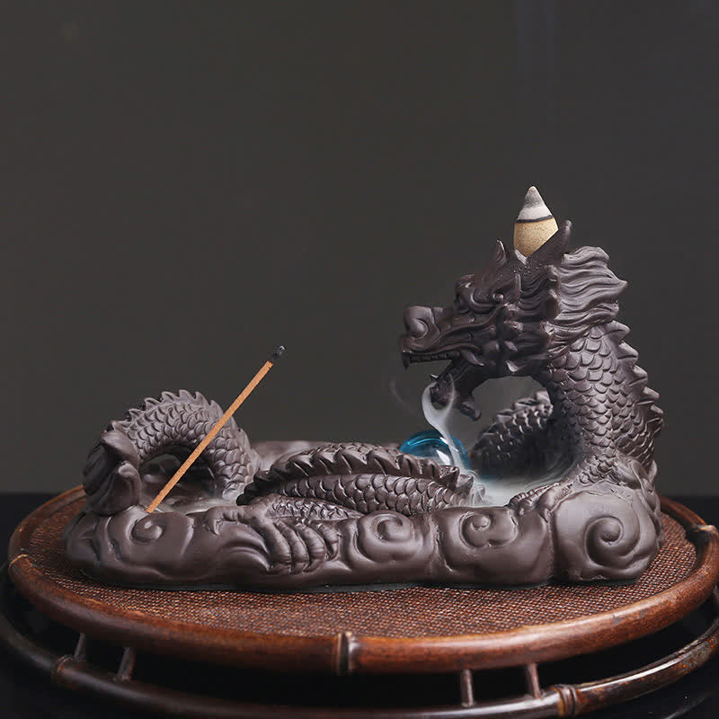 Dragon Clay Burner - low angle dragon head with smoke pool, crystal pearl, mystical