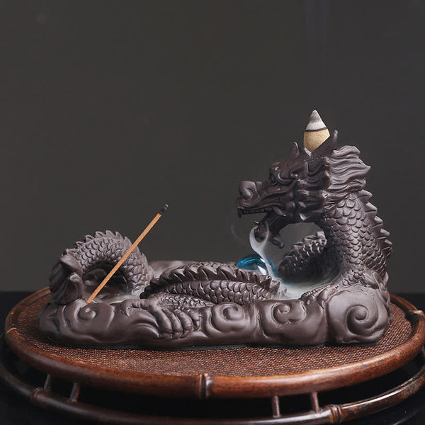 Dragon Clay Burner - low angle dragon head with smoke pool, crystal pearl, mystical