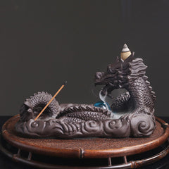 Dragon Clay Burner - low angle dragon head with smoke pool, crystal pearl, mystical