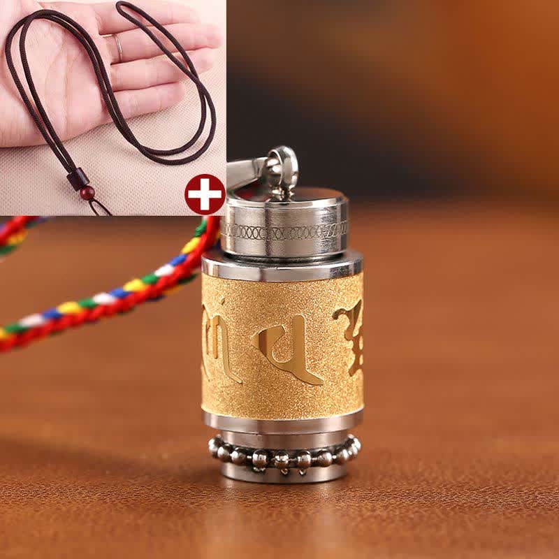Om Mani Padme Hum Amulet – Gold pendant with ball chain, five-color cord, spiritual gift