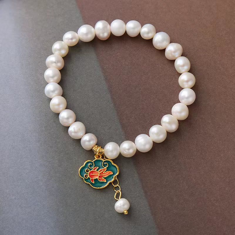 Pearl Lotus Koi Bracelet – Worn on wrist, natural pearl koi fish charm bangle