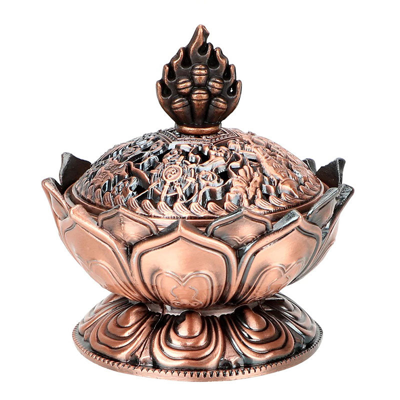 Lotus Shaped Incense Burner - Gold finish lotus censer 7cm on white background, Prosperity blessing