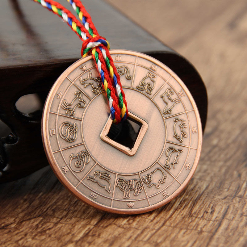 Taoist Yin Yang Copper Protection Amulet - Coin with Big Dipper and yin-yang, Taoist charm