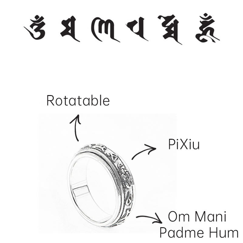 Tibetan PiXiu Ring – Rotatable feature diagram on white, Buddhist prayer ring