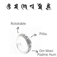 Tibetan PiXiu Ring – Rotatable feature diagram on white, Buddhist prayer ring