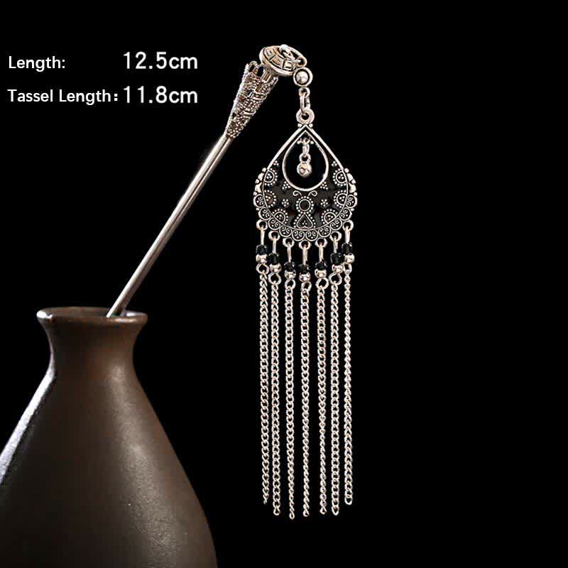 Water Drop-Black size detail, 12.5cm length with 11.8cm tassel