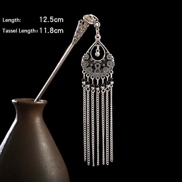Water Drop-Black size detail, 12.5cm length with 11.8cm tassel