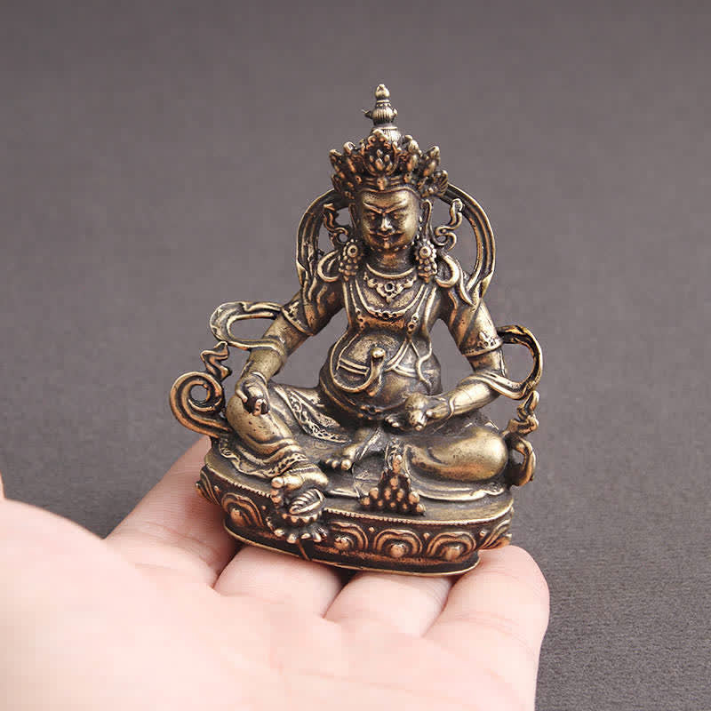 Yellow Jambhala Copper Buddha Statue – full string length display, Buddhist garden banner
