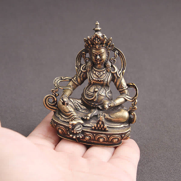 Yellow Jambhala Copper Buddha Statue – full string length display, Buddhist garden banner
