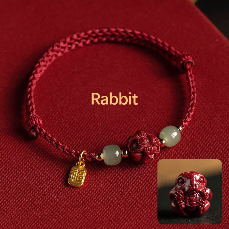Cinnabar Hetian Jade Chinese Zodiac Bracelet – Rabbit(Wrist Circumference 14-18cm), image 4, healing bracelet