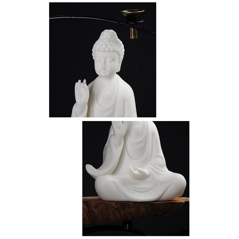 Ceramic LED Bodhisattva Decoration – two-panel detail, bust closeup, full body wood, craft