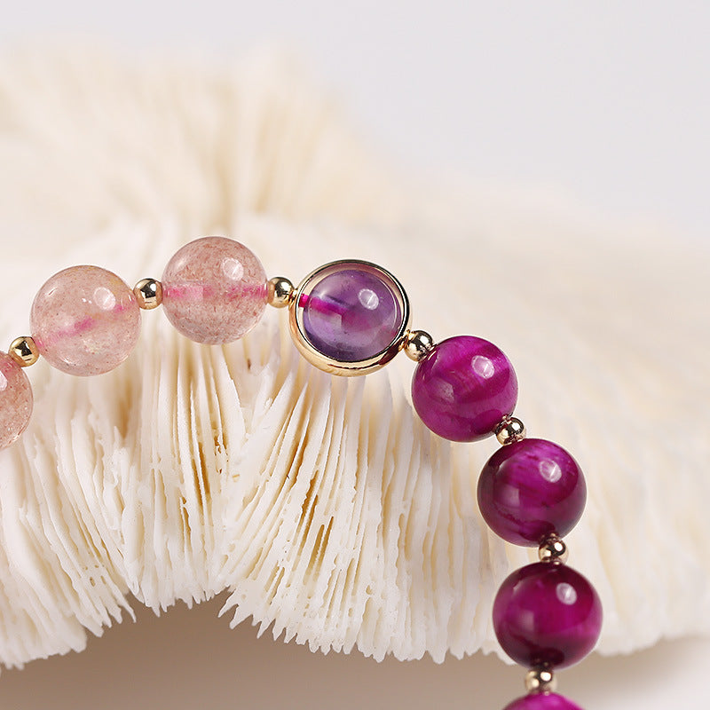 Natural Strawberry Quartz Love Bracelet – amethyst connector bead gold spacer healing crystal detail