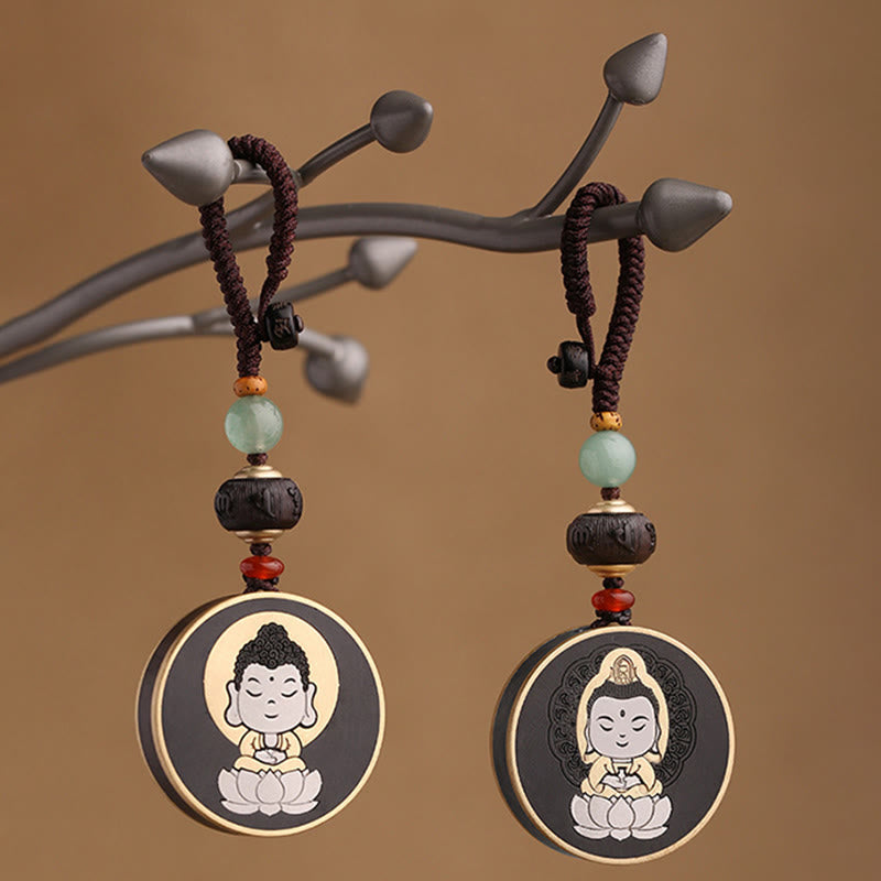 Ebony Avalokitesvara Keychain – on dark leather with car keys, masculine accessory lifestyle shot