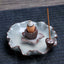 Lotus Ceramic Backflow Incense Burner - celadon crackle glaze dish with cone and stick incense, meditative