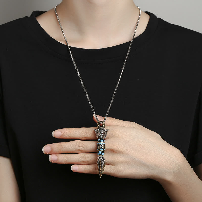 Tibetan Dzi Bead Dorje Vajra Om Mani Padme Hum Pendant Secondary image