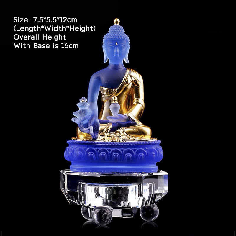 Medicine Buddha Liuli Crystal Statue Handmade Home Office Decoration – trapped air bubbles liuli, unique artisan glass Buddha