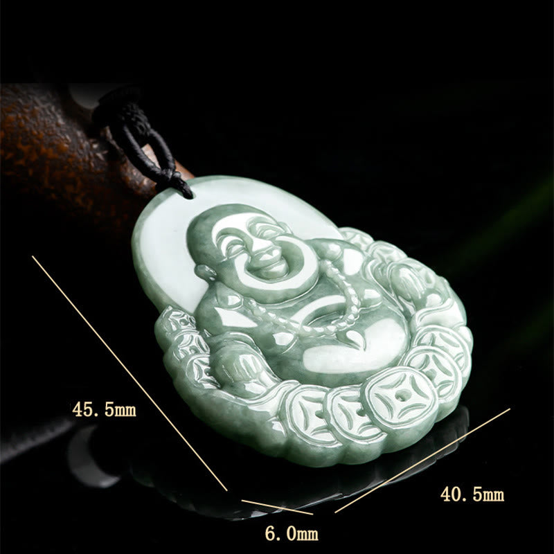 Laughing Buddha Natural Jade Abundance Necklace – Traditional Buddhist abundance symbol in precious jade stone, sacred