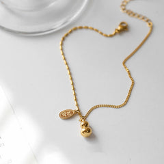 18K Gold Lucky Gourd Wealth Buckle Anklet, image 4