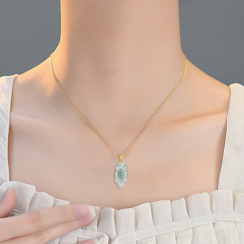Natural Jade Lotus Prosperity Necklace Pendant | Abundance