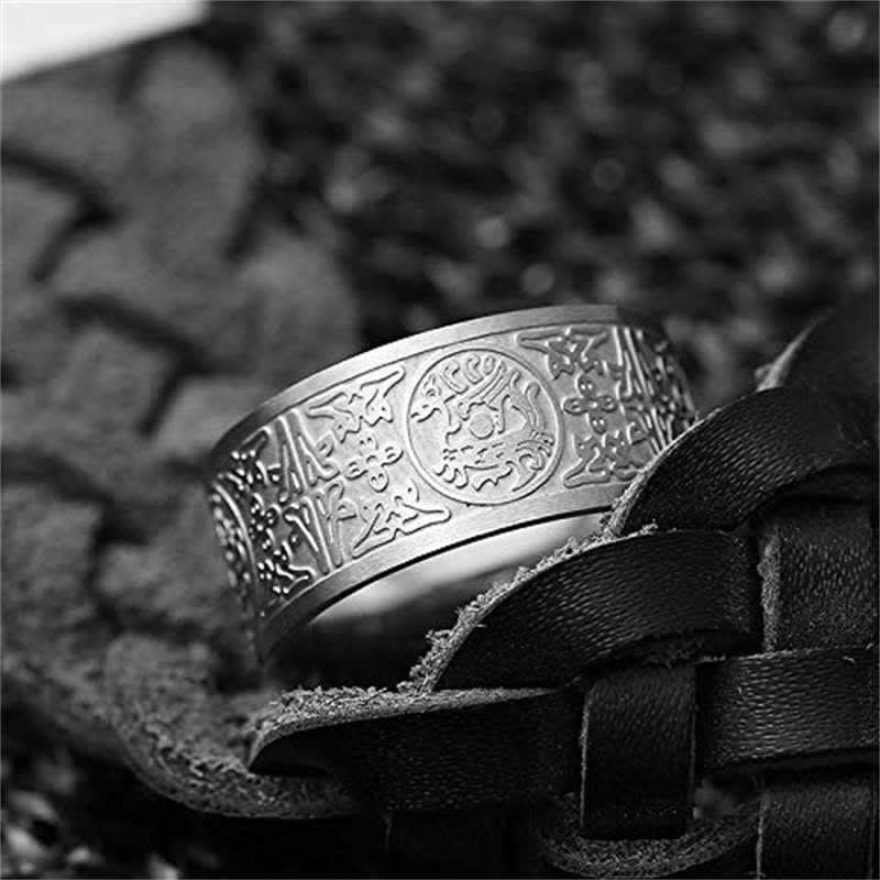 Four Guardian Beasts Ring – engraved silver cuff with tribal motifs, Artisan