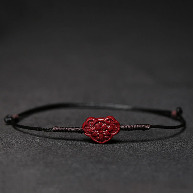 Cinnabar PiXiu Lotus Koi Fish Blessing Braid Bracelet – lotus charm on black cord, spiritual enlightenment new beginning unisex bracelet