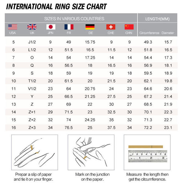 Evil Eye Bundle – Ring size chart reference guide for international sizing, measurement instructions