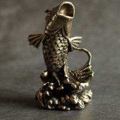 Copper Koi Fish Decor – On desk with plant, Feng Shui copper wealth ornament